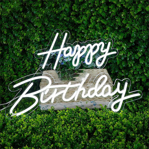 White Happy Birthday Neon Sign Rental