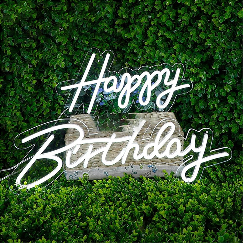 White Happy Birthday Neon Sign Rental